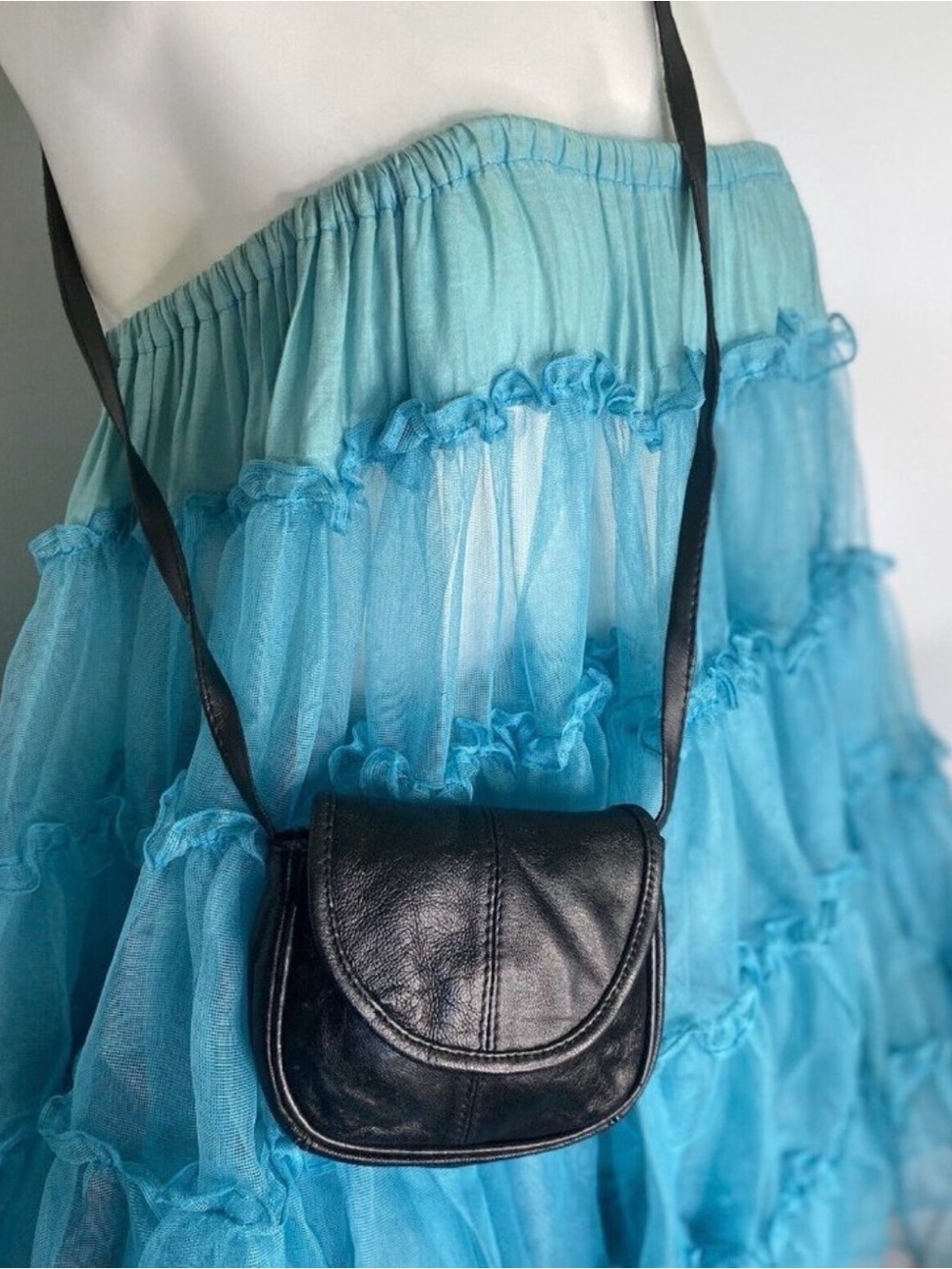 Vintage Small Black Fine Leather Crossbody Purse Handbag